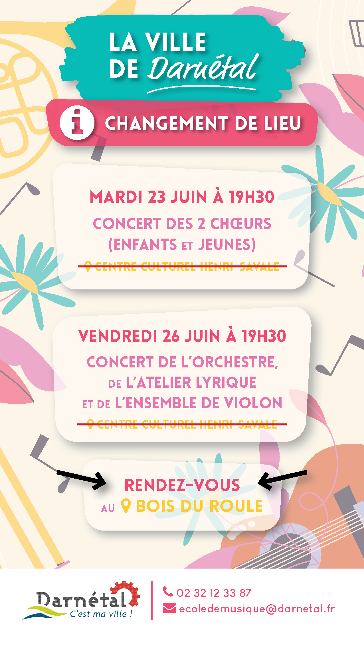 Changement de lieu pour les concerts de l&rsquo;école de musique !